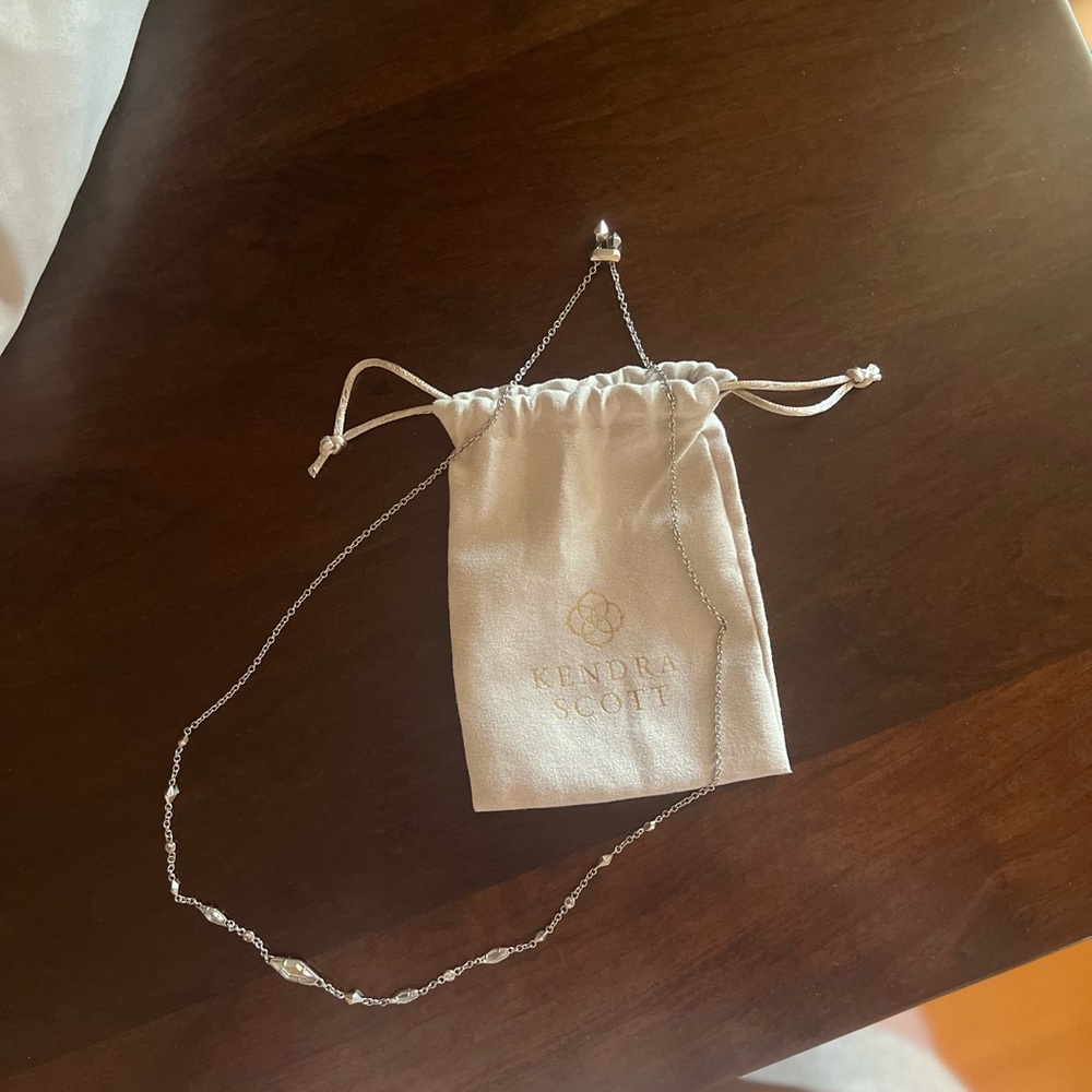 Kendra Scott Kassie Pendant Necklace – Silver w/ Crystals + Dust Bag